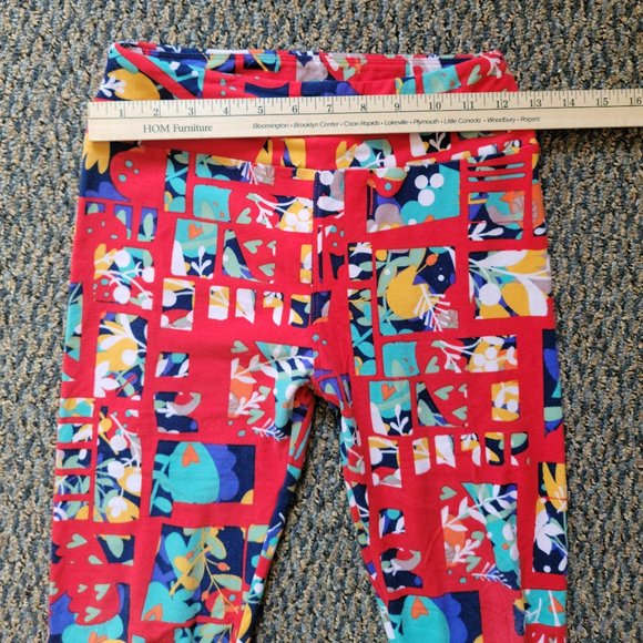 OS LuLaRoe Soft Stretchy Leggings Red Blue Floral Print - Picture 7 of 9